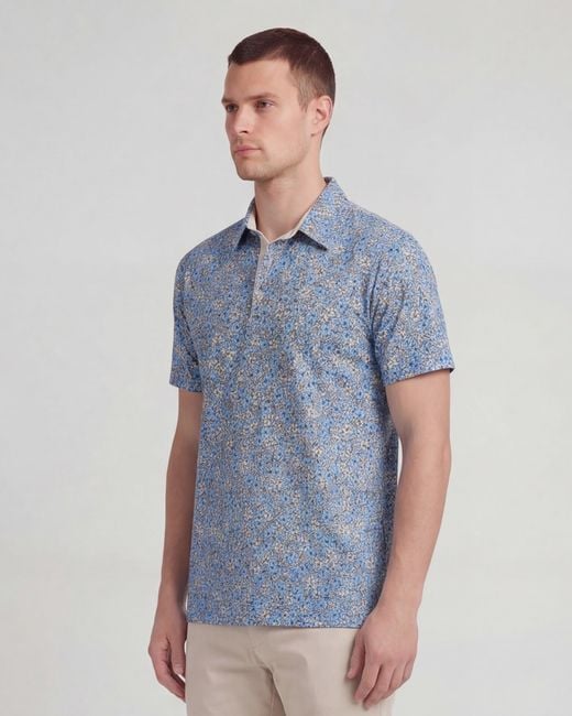 Lords of Harlech Blue Pietro Floral Field Knit Polo for men