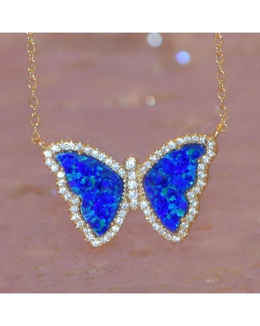 KAMARIA Blue Opal Butterfly Necklace With Crystals