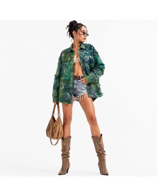 Zasta Studio Green Wearable Ruins Shredded Denim Colored Shirt B