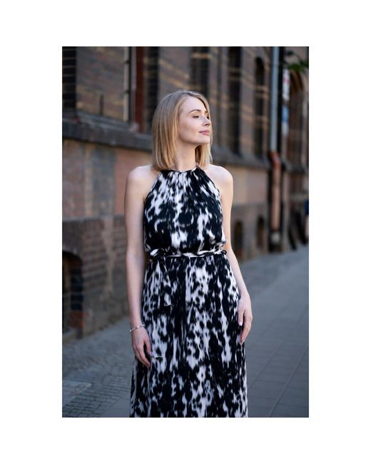 Oh!Zuza Black Neutrals Echo Satin Viscose Rayon Maxi Dress With Belt