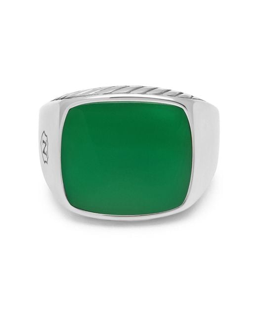 Nialaya Green Gentlemen's Signet Ring With Agate for men