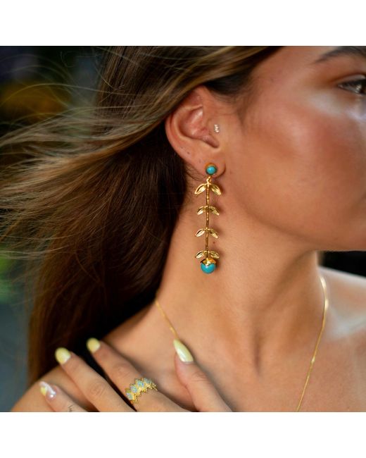 Ebru Jewelry Metallic Bohemian Elegance Leaf & Stone Dangle Earrings