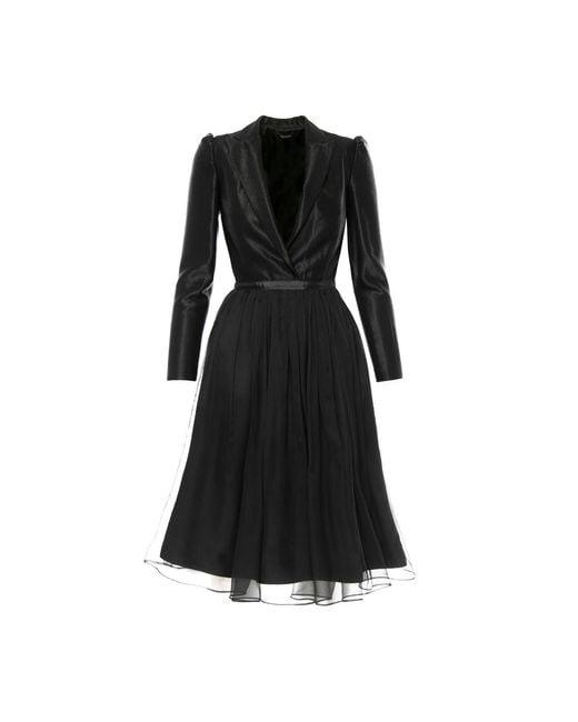 AVENUE No.29 Black Silk V Neck Lapel Dress With Gathered Midi Skirt –