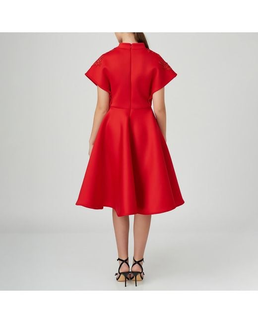 LIA ARAM Neoprene Embroidered Midi Dress