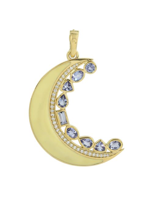 Artisan Metallic Tanzanite, Diamond & Enamel Crescent Moon Pendant