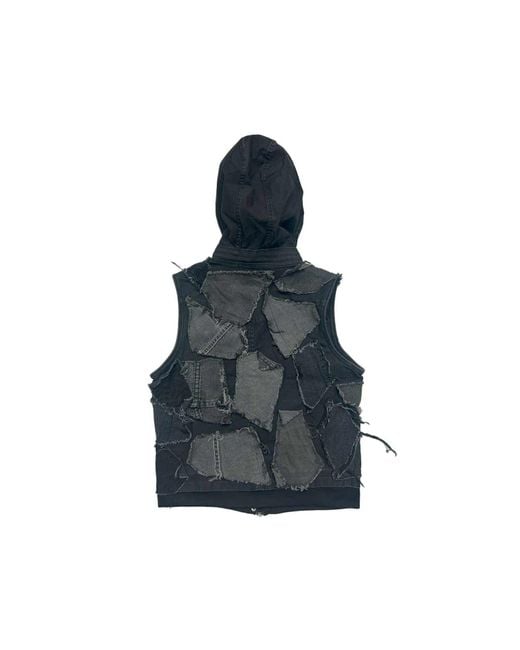 Zasta Studio Blue Shredded Couture Sleeveless Jacket With Hoody