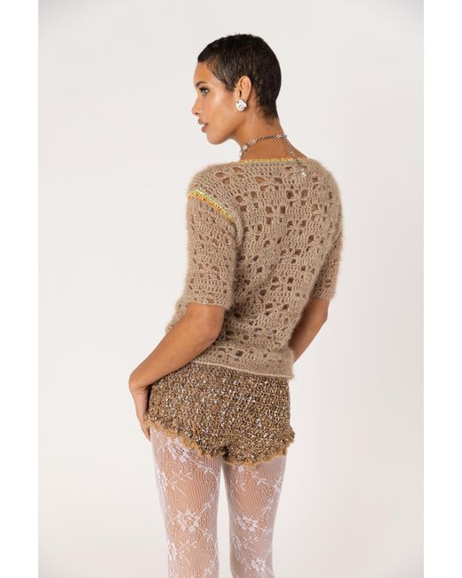 Andreeva Brown Chrysanthemum Handmade Crochet Shorts