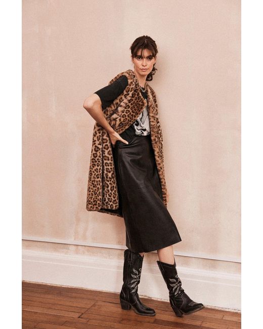 ISSY LONDON Natural Neutrals Lila Sleeveless Coat Vegan Luxe Leopard Faux Fur Neutral