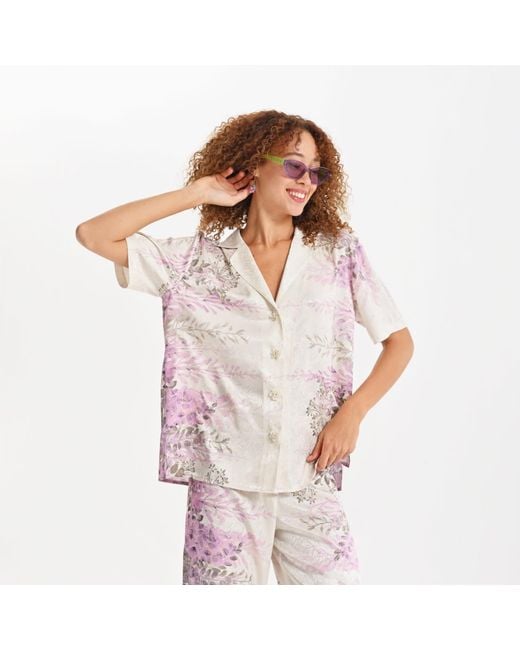 Lalipop Design Pink Soft Drape Floral Print Shirt With Subtle Stretch