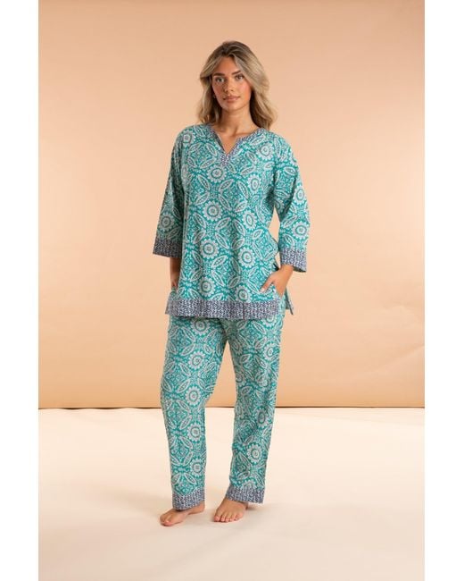 Inara Blue Mediterranean Mosaic Cotton Pyjamas