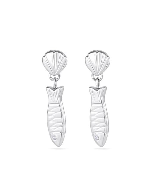 Arianne Delaney White Shell & Anchovy Fish Pendant Drop Earrings Sterling