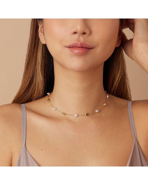 Shabella Nyc Metallic Heart Pearls Necklace