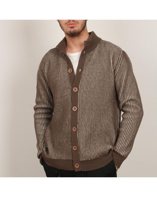 Nuvv Collection Brown Striped Milano-Stitch Cardigan – Premium Italian Wool Blend for men