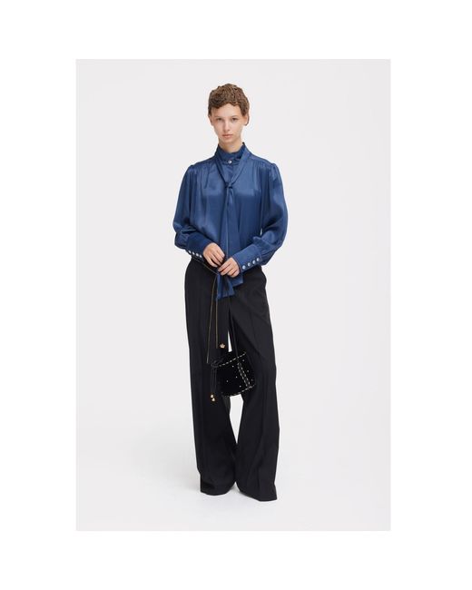 Julia Allert Blue Silk Organza Tie Front Shirt –