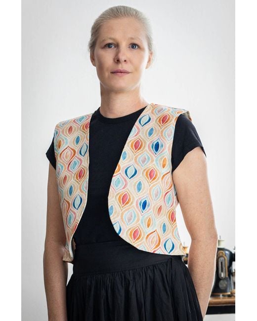 Stovaria White Artful Teardrop Cotton-Linen Vest – Statement Waistcoat