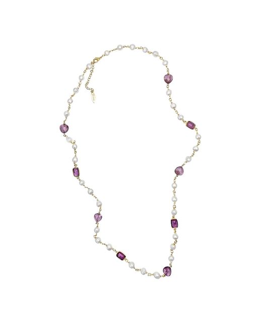 Farra Metallic Freshwater Pearls With Amethyst Long Necklace