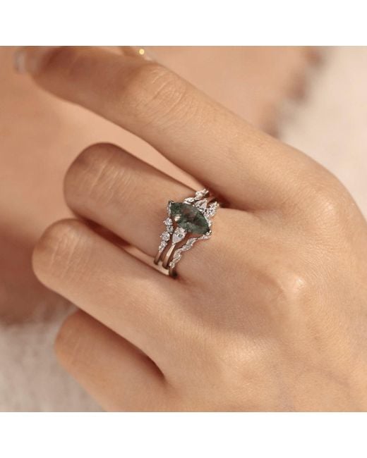 Azura Jewelry New York White Sonoran Sunrise Moss Agate Vermeil Ring Set