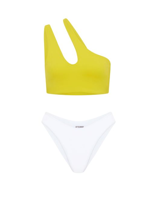 Let's Swim Yellow Teardrop Cut Out One Shoulder Bikini Top