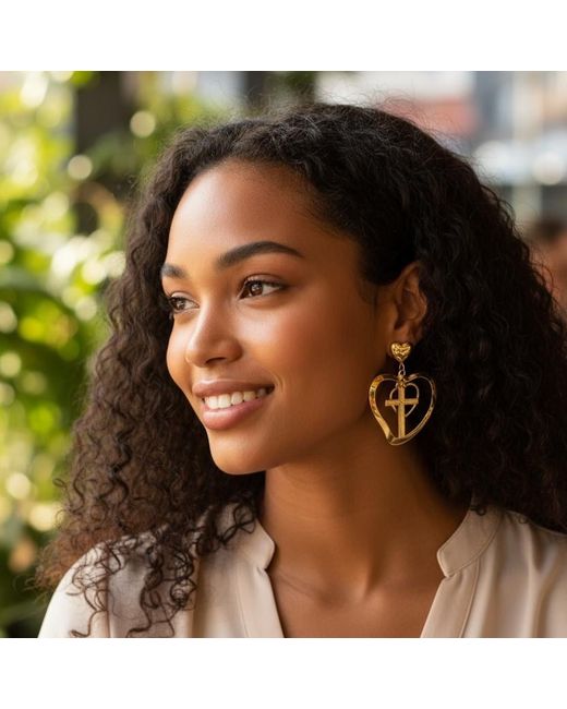 Caramel Vintage Jewellery Metallic Faith And Love Earrings