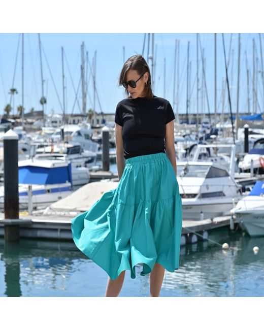 Frock Tales Blue Tahiti Midi Skirt With Pockets