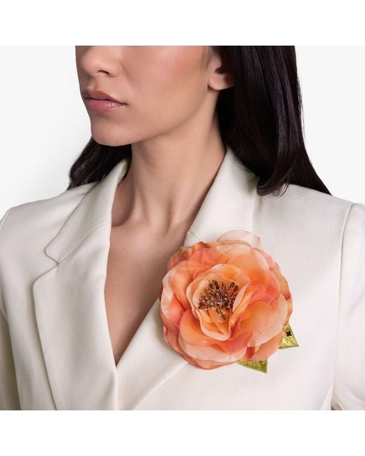 Helena Simon Orange The Peach Open Rose Floral Brooch