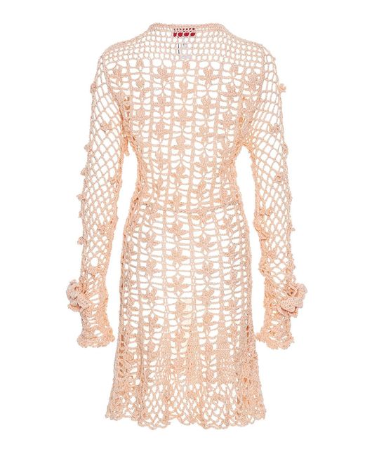 Andreeva Pink Neutrals Peach Vanilla Handmade Crochet Midi Dress