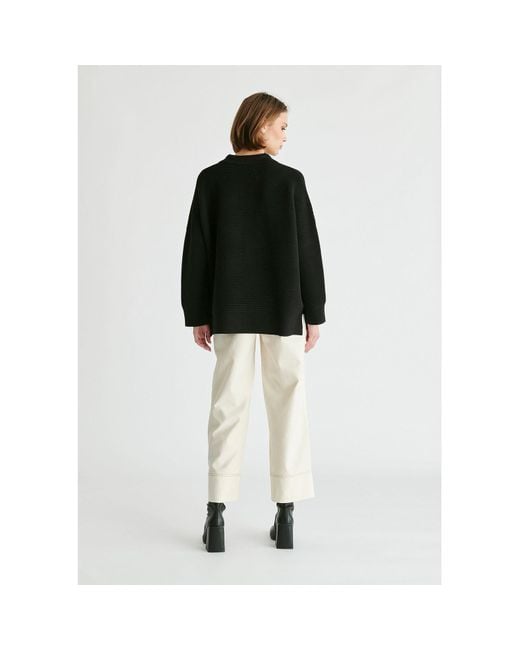 Paisie Blue Polo Collar Ribbed Jumper
