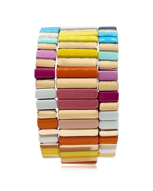 Michael Nash Jewelry Pink Miria Multi Pastel And Bright Enamel Stretch Three Piece Bracelet Set