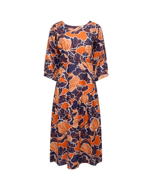 LAtelier London Red Cotton Midi Dress With Back Tie And Sleeves