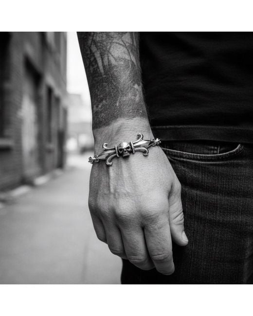 Tg-Jewellery by Tamara Gervasio Metallic Reign And Ruin Skull Crest Bracelet Sterling One Of A Kind for men