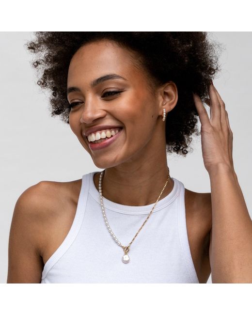 Dower & Hall Metallic Medium Luna Pearl Huggie Hoops