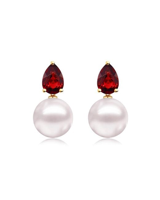 Kai Fine Jewelry Red Solid Natural Garnet & Freshwater Pearl Venus Tears Convertible Drop Earrings