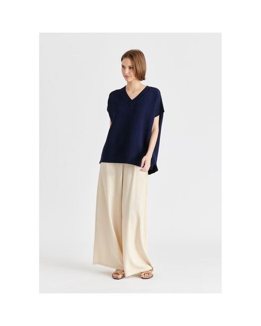 Paisie Blue V-Neck Sleeveless Ribbed Jumper