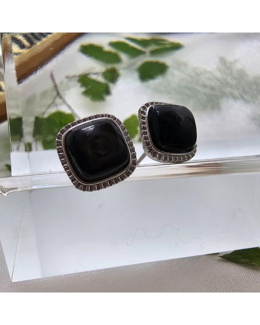 Farra Black Square Shaped Agate Stud Earrings