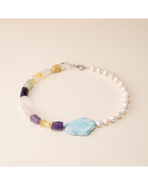 Silver Moon Blue Sterling Necklace With Pearls And Natural Gemstones