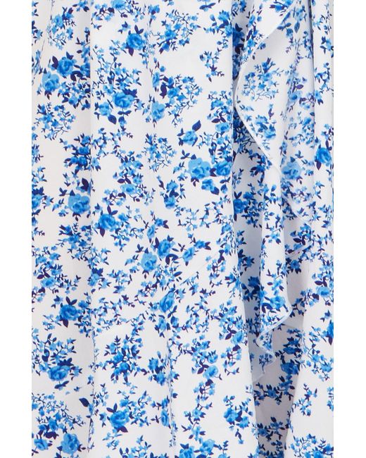 Yumi' Blue Floral Print Bardot Midi Dress With Dip Hem