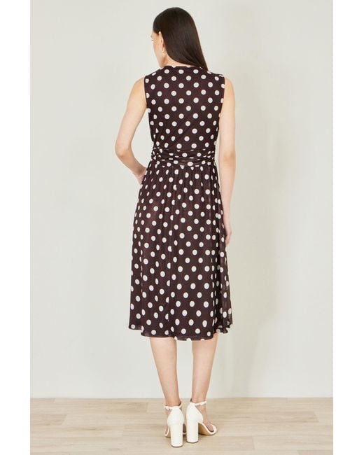 Yumi' Black Polka Dot Mesh Wrap Skater Dress With Pockets