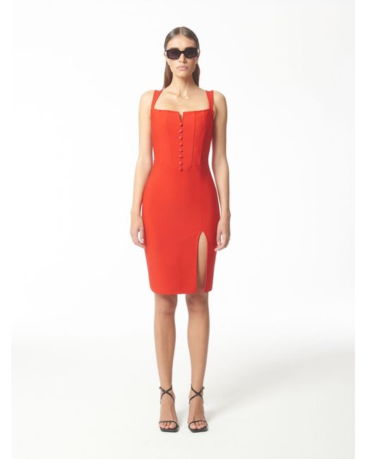 Sour Figs Red Square-Neck Button-Down Cocktail Dress