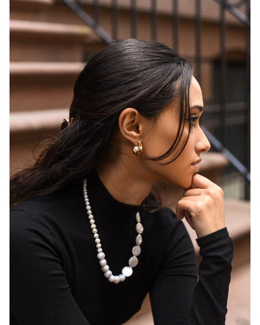 Adriana Pappas Designs Metallic Mini Hammered Pearl Hoops