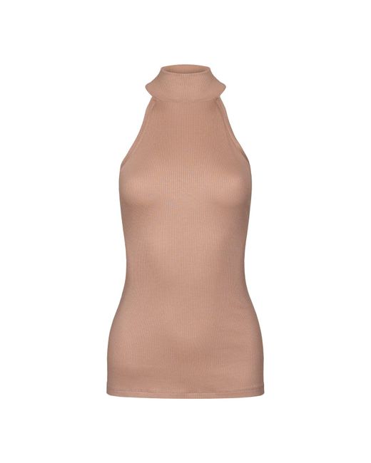 Oh!Zuza Brown Neutrals Camel Ribbed Halterneck Top