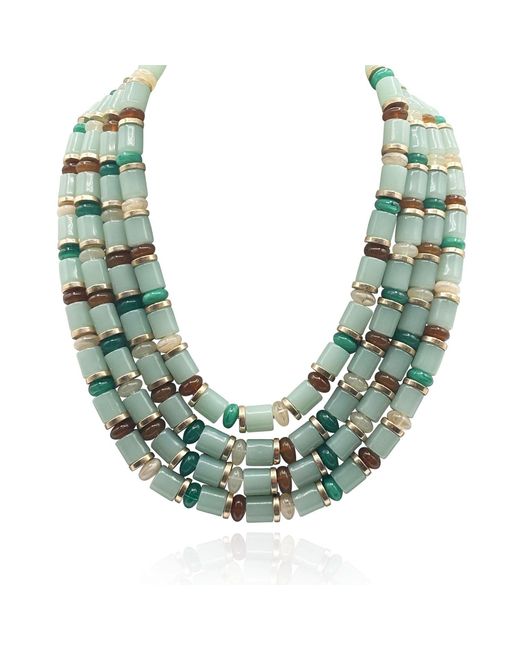 Michael Nash Jewelry Green Neutrals Zita Four Strand Multi Color Jade Resin Necklace