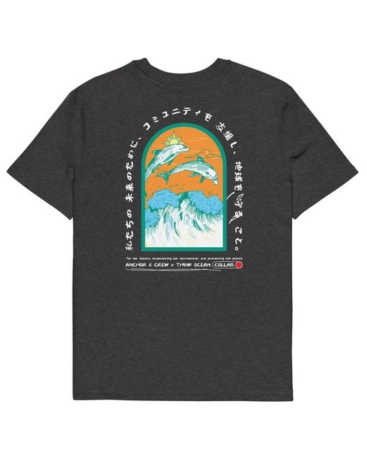 Anchor and Crew Black Heather Think Ocean Five Japan Gurafiku Organic Cotton T-Shirt for men