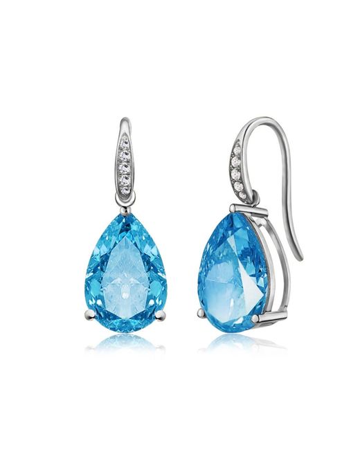Kai Fine Jewelry Blue Sterling Natural Pear Topaz & Diamond Drop Earrings