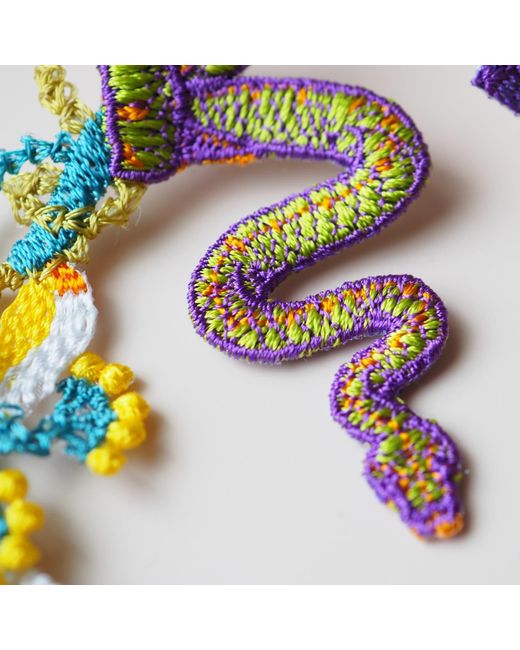 Nana Watanabe Multicolor Garden Snake Floral Embroidered Earrings