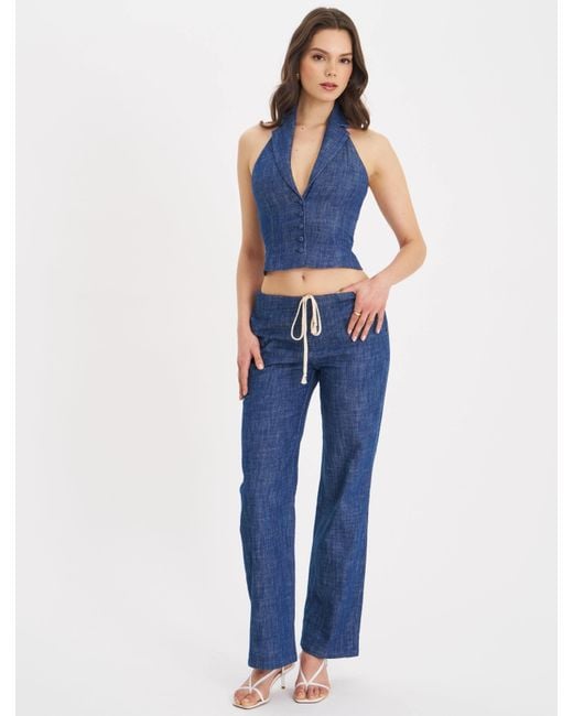 Miss Circle New York Blue Rafaella Ruched Back Cotton Denim Suit Vest