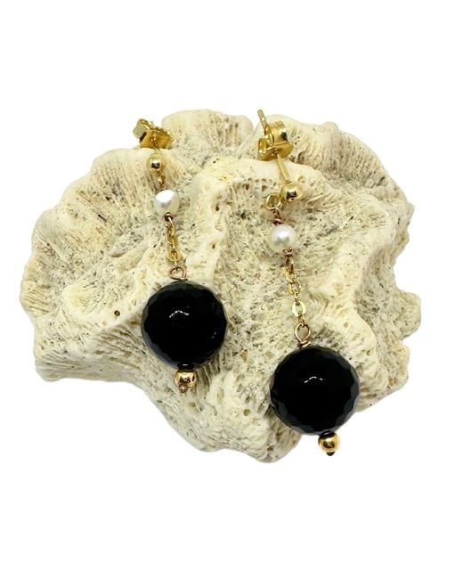 Tg-Jewellery by Tamara Gervasio Black Dangle Earrings With Pearls & Onyx – Recycled