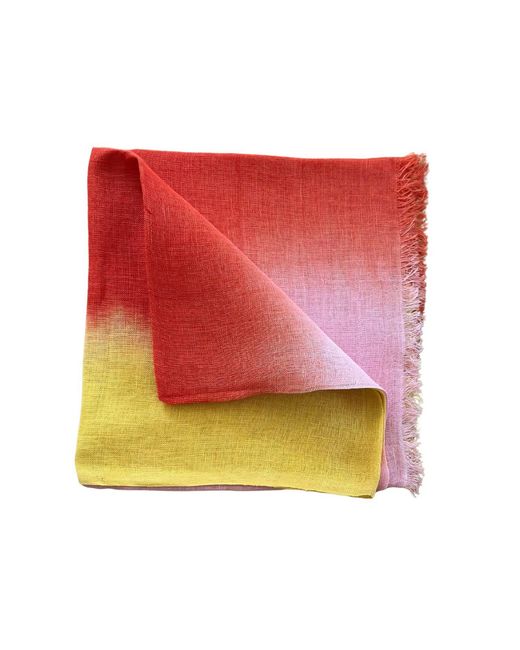 Heritagemoda Red Handmade Ombré Tie-Dye Linen Scarf – And