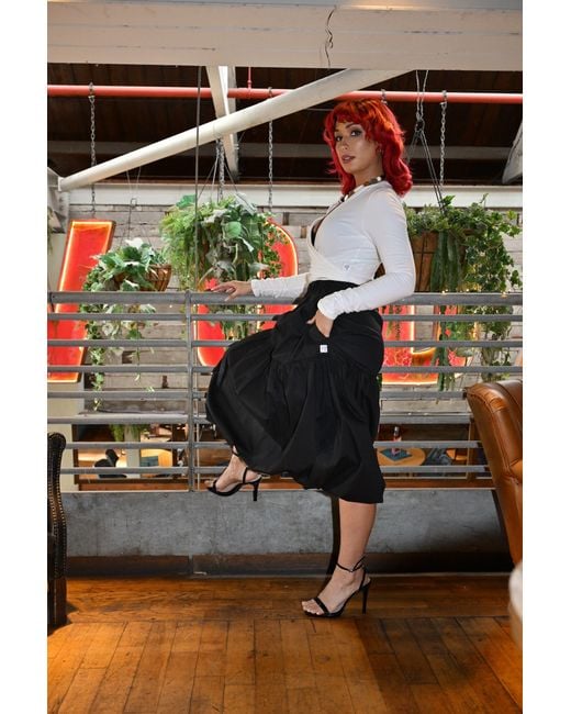 Frock Tales Black Mylar Puffball Midi Skirt