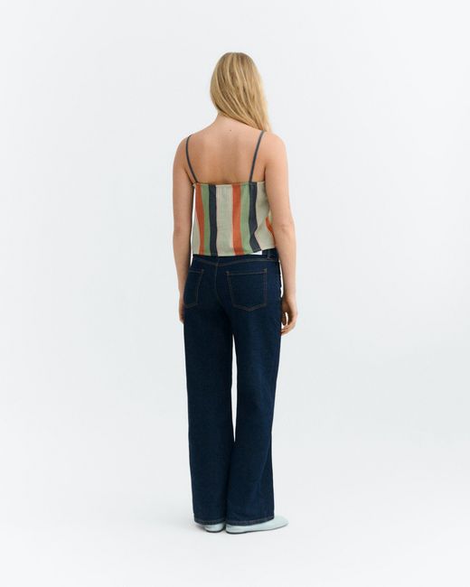 Thinking Mu White Raida Striped Printed Top
