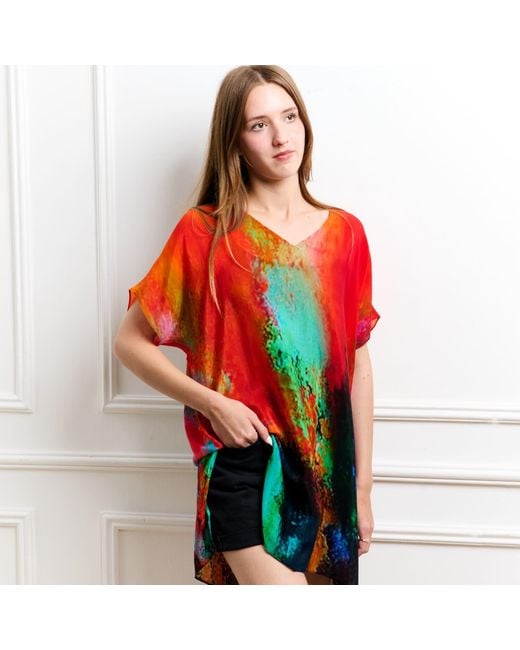 DHARA SHETH DUBAI Red Roar Abstract Sheer Short Kaftan